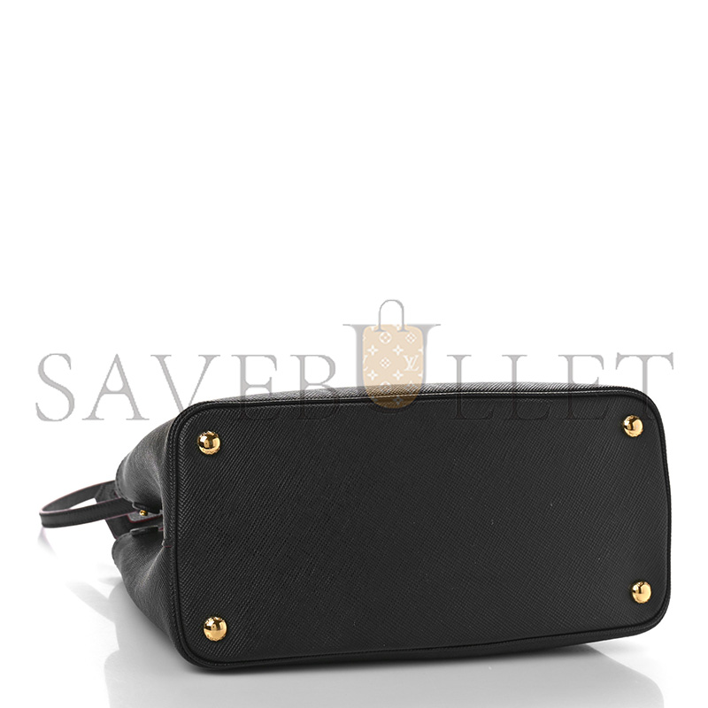 Pra*a saffiano cuir small double bag black ciliegia 1bg443 (25*18.5*12.5cm)